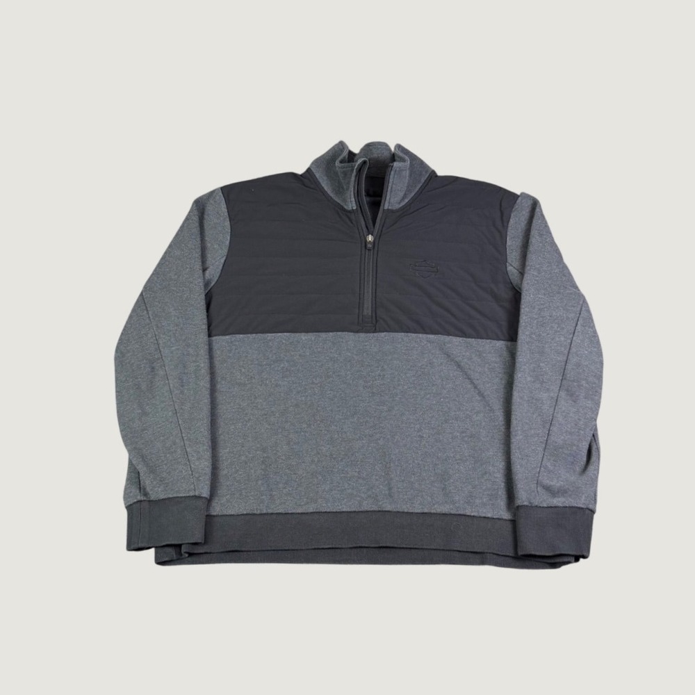 Harley-Davidson Mens XL Quilted Mixed Media Quarter Zip Pullover Black Gray